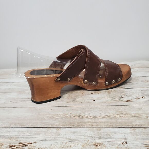 Y2K Candie's Wooden Chunky Heels w/Platform, VTG Brown Leather Sandals, Size: 5 - Picture 4 of 10
